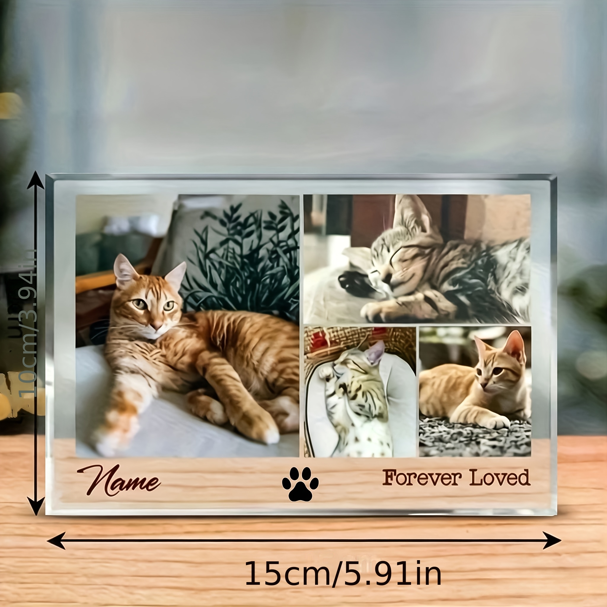 TEMU 2d Flat, Custom Pet Photo Frame Suitable For Indoor Decoration, Personalized Cat/dog Memorial Gift With Name/text, Horizontal Acrylic Plaque For