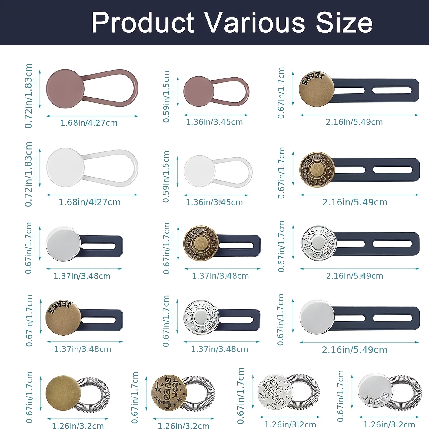 Image of 16pcs Jeans, Pants, And Skirt Buttons, Waistband Extender Buttons For Women's And Men's Pants, Seamless Waistline Extender, 1-1.8 Inches (. 3.5-4.8cm)