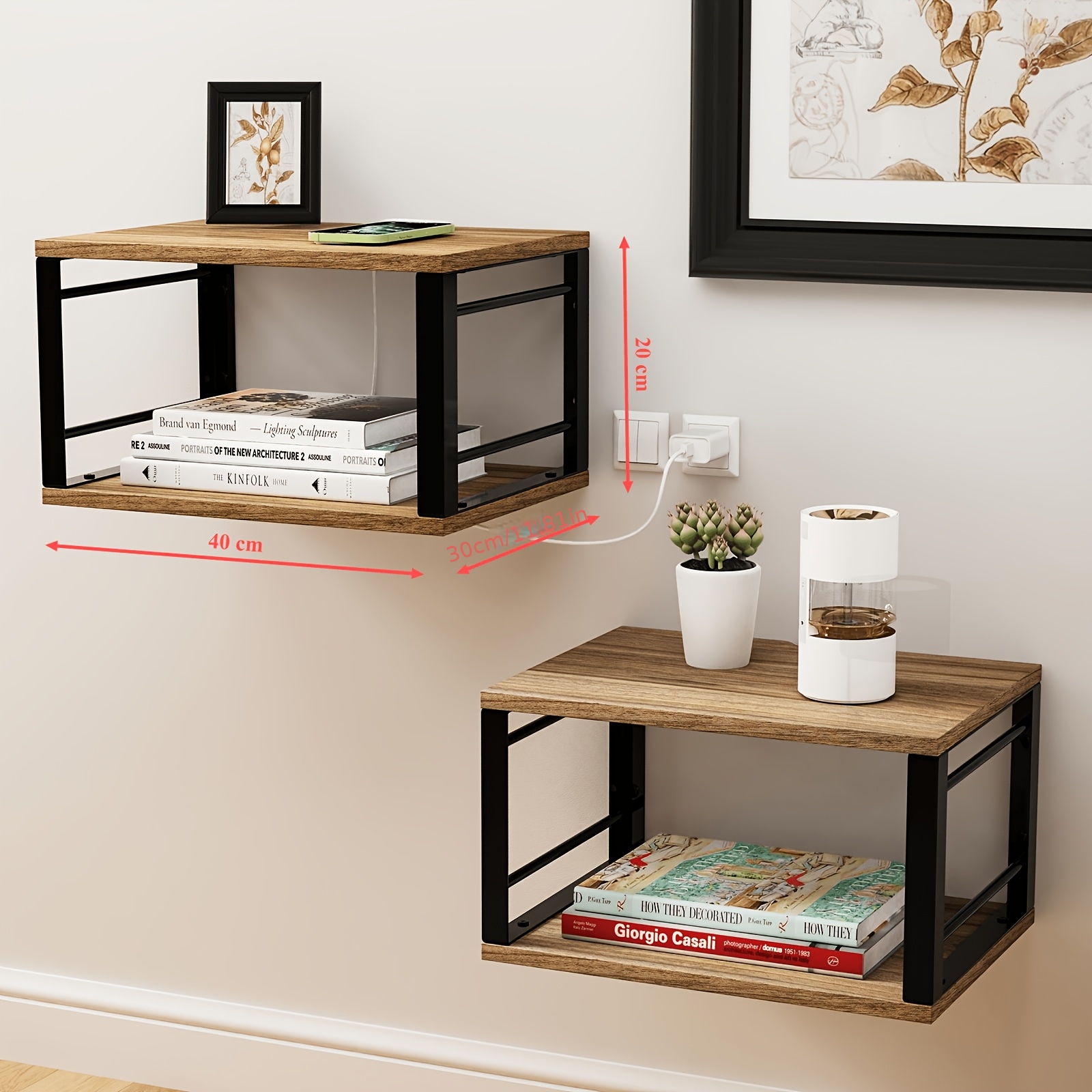 Two-part Bedside Table That Mounted On The Wall, Easy To Set Up And