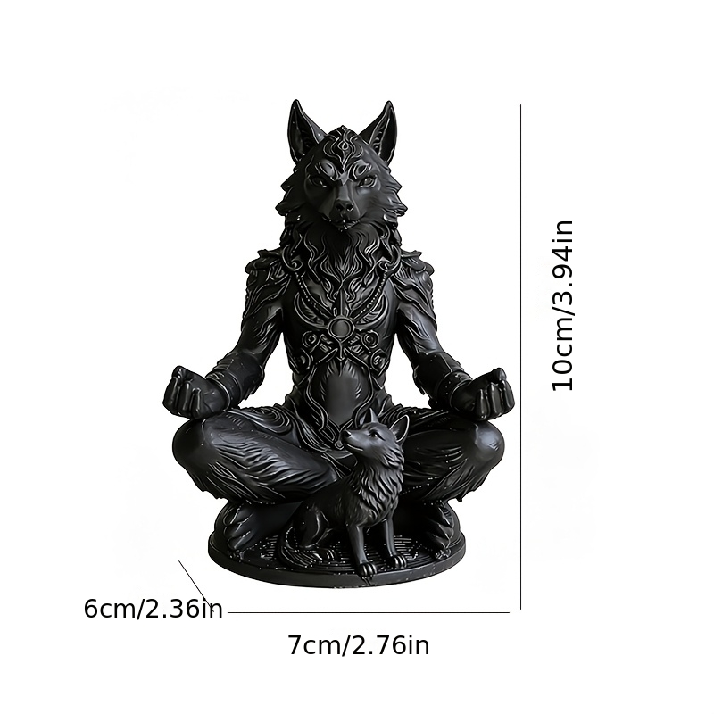 Image of 1pc Gothic Werewolf And Meditation Statue Decor, Black Meditating Wolf Sculpture, Animal Totem For Living Room Shelf, Eerie Zen Decor/christmas/easter/graduation Season/birthday Gift Collectible