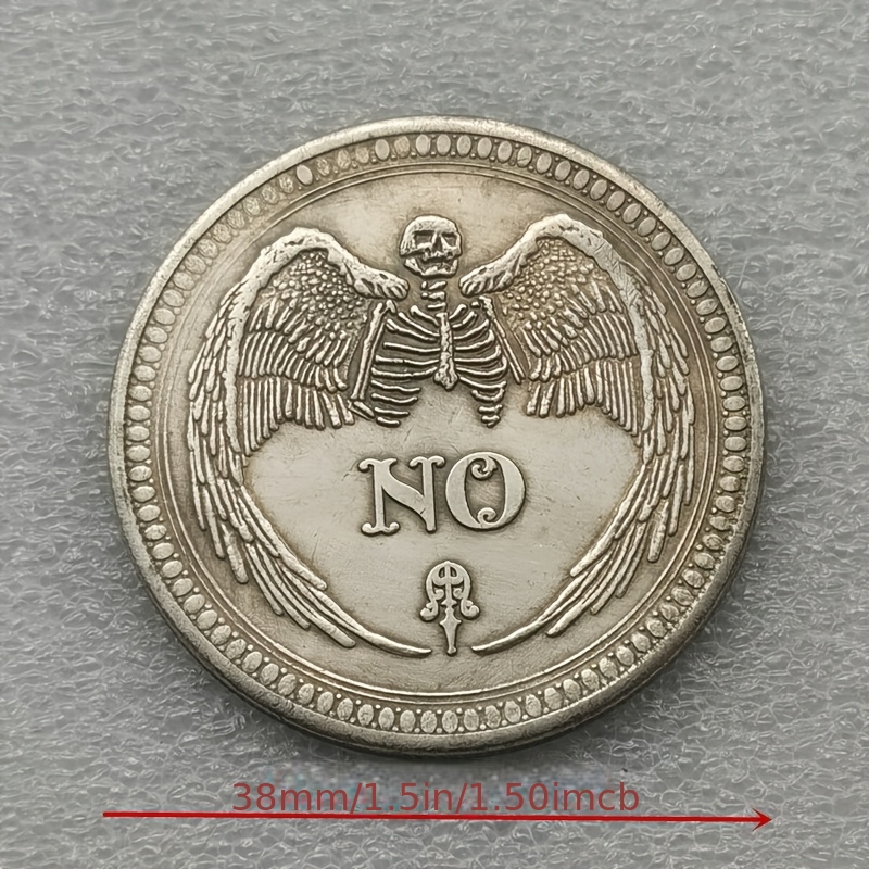 Image of A Decision-making Coin With Yes/no Sides, Antique Silver-gray Color, Decorated With Floral Designs, Perfect As A Collectible Souvenir Badge Or Gift