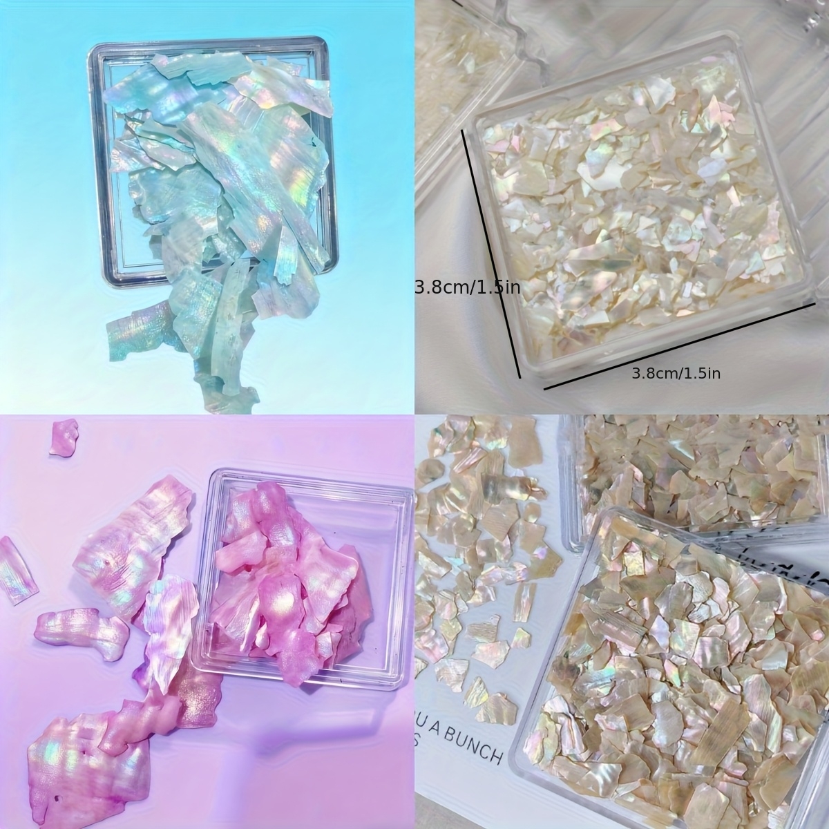 E-shop 4 Boxen/2 Boxen Set Bohai Bay Fragmente, Quadratische Box Muschelfragmente, Muschelscheiben für Nageldesign, Farbige Abalone-Fragmente,