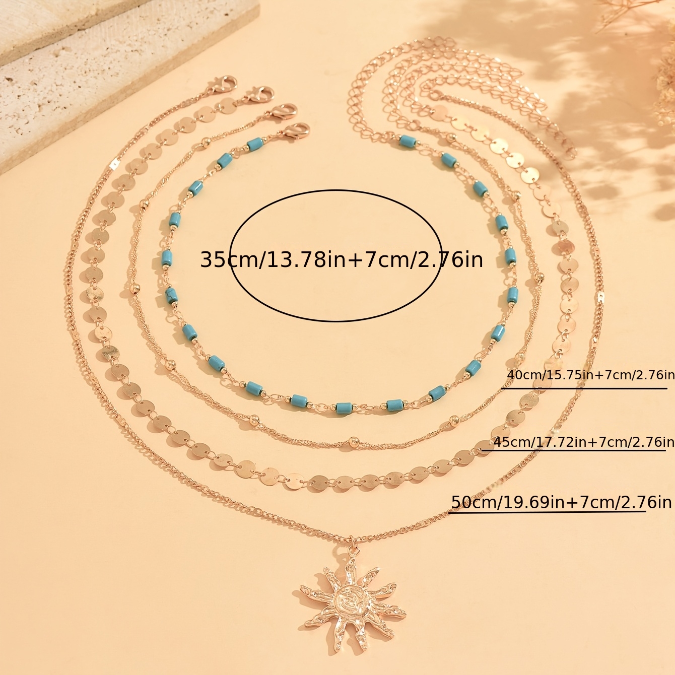 Classic Basic Layered Necklace Set with Geometric Sun Decorations