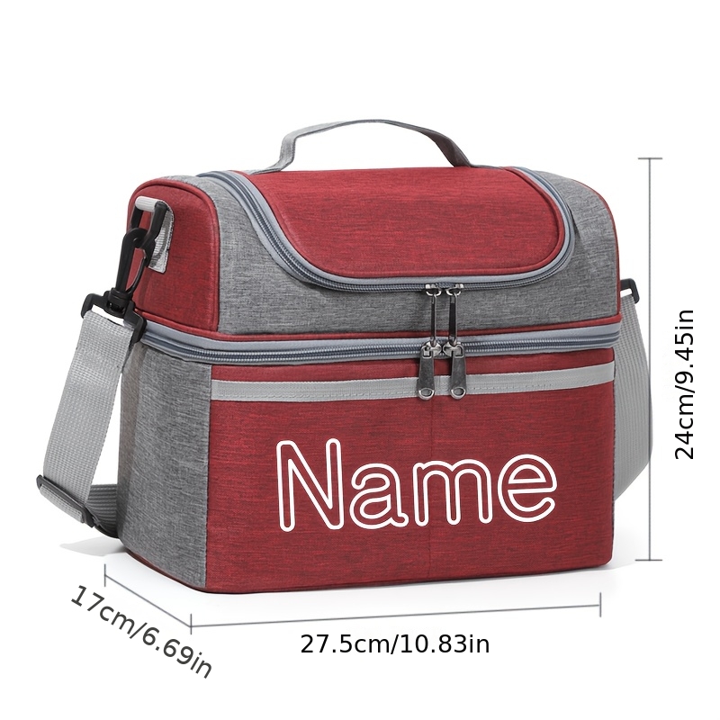 TEMU Customizable Name/text Double-layer Insulated Lunch Bag - Large Capacity Thermal Tote Bag For Storage, Suitable For Office, Travel - Includes