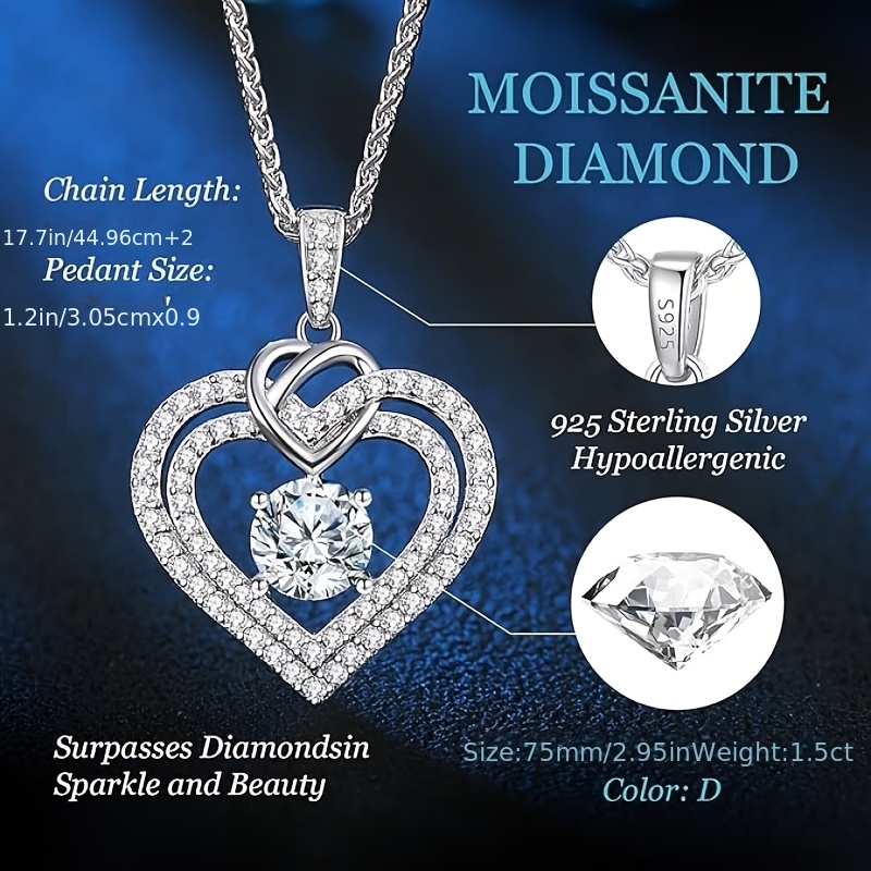 925 Sterling Silver Moissanite Heart-Shaped Necklace