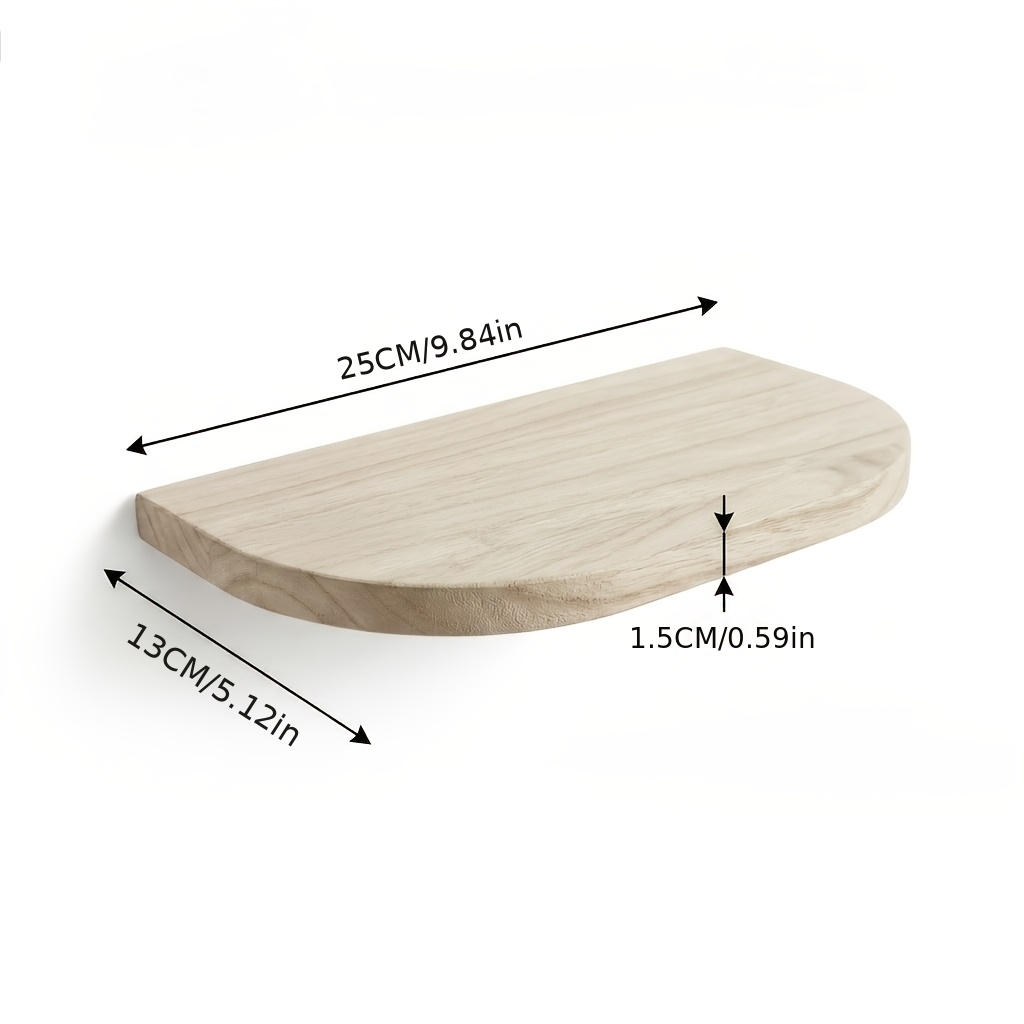 TEMU Arched Solid Wood Floating Wall Shelf, No-drill Wall Display Ledge, Natural Wood Minimalist Style Wall Organizer, Suitable For Tea Sets, Plants,