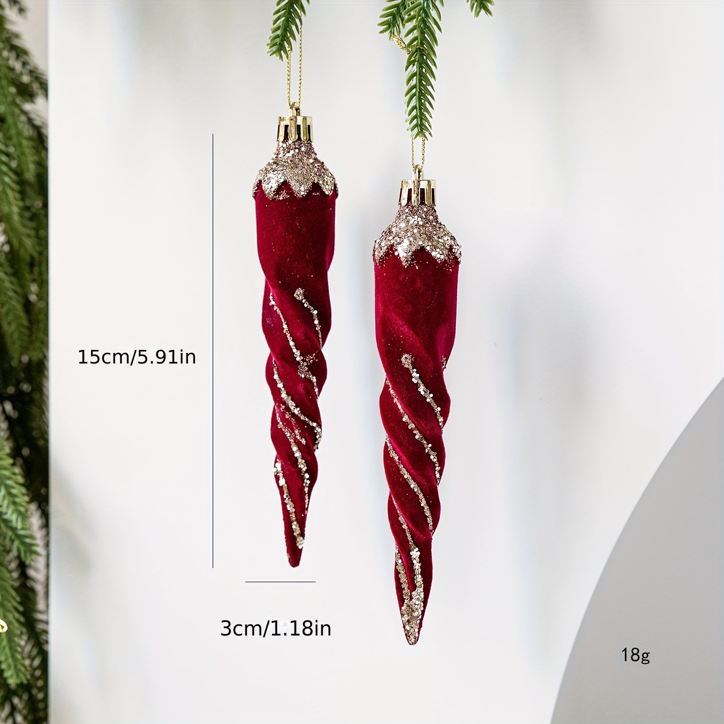 TEMU 2pcs Shatterproof Christmas Bow Icicle Velvet Christmas Ornament For Christmas Tree Decorations Flocked Christmas Tree Hanging Ornaments