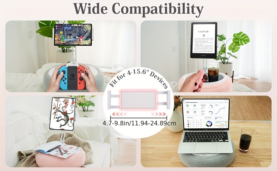 3-in-1 Kindle Pillow Stand with 3-Axis Adjustable Arm, Tablet Stand with Snack Bowl & Lap Desk - Heavy-Duty Aluminum Alloy, 11.94-39.62cm Compatible, Hands-Free Reading, Tablet Holder, Tablet Accessory, Tablet Holder For Bed