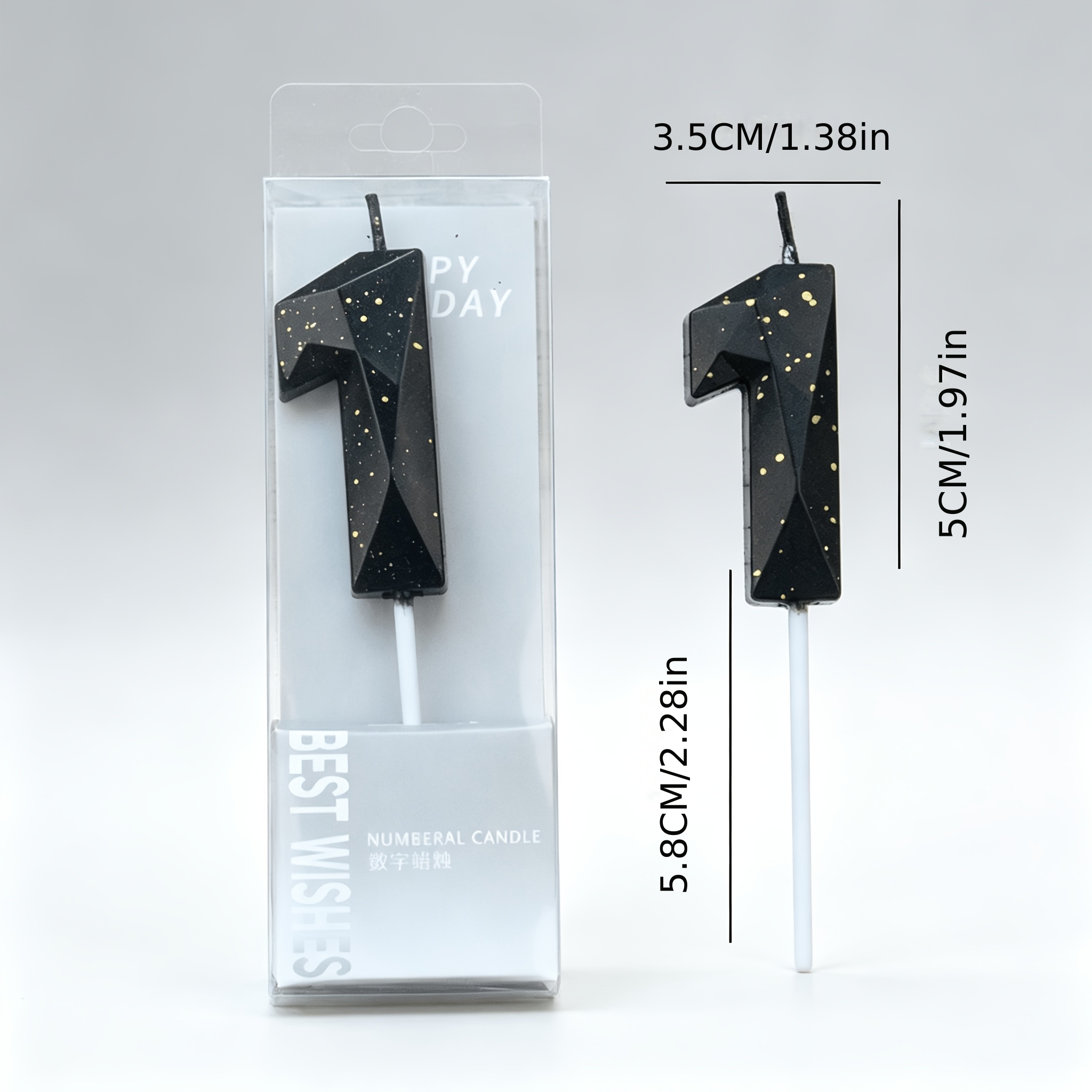 TEMU 1 vela de con número de negro, vela dorada moteada individual para decoración , ideal para fiestas de y aniversarios