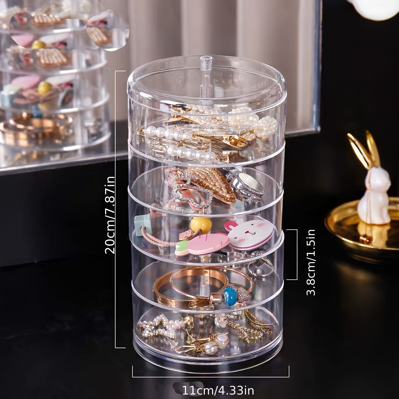 TEMU 1pc Jewelry Storage Organizer Transparent Rotating Desktop Dust-proof Makeup Box Shelf, Jewelry Boxes