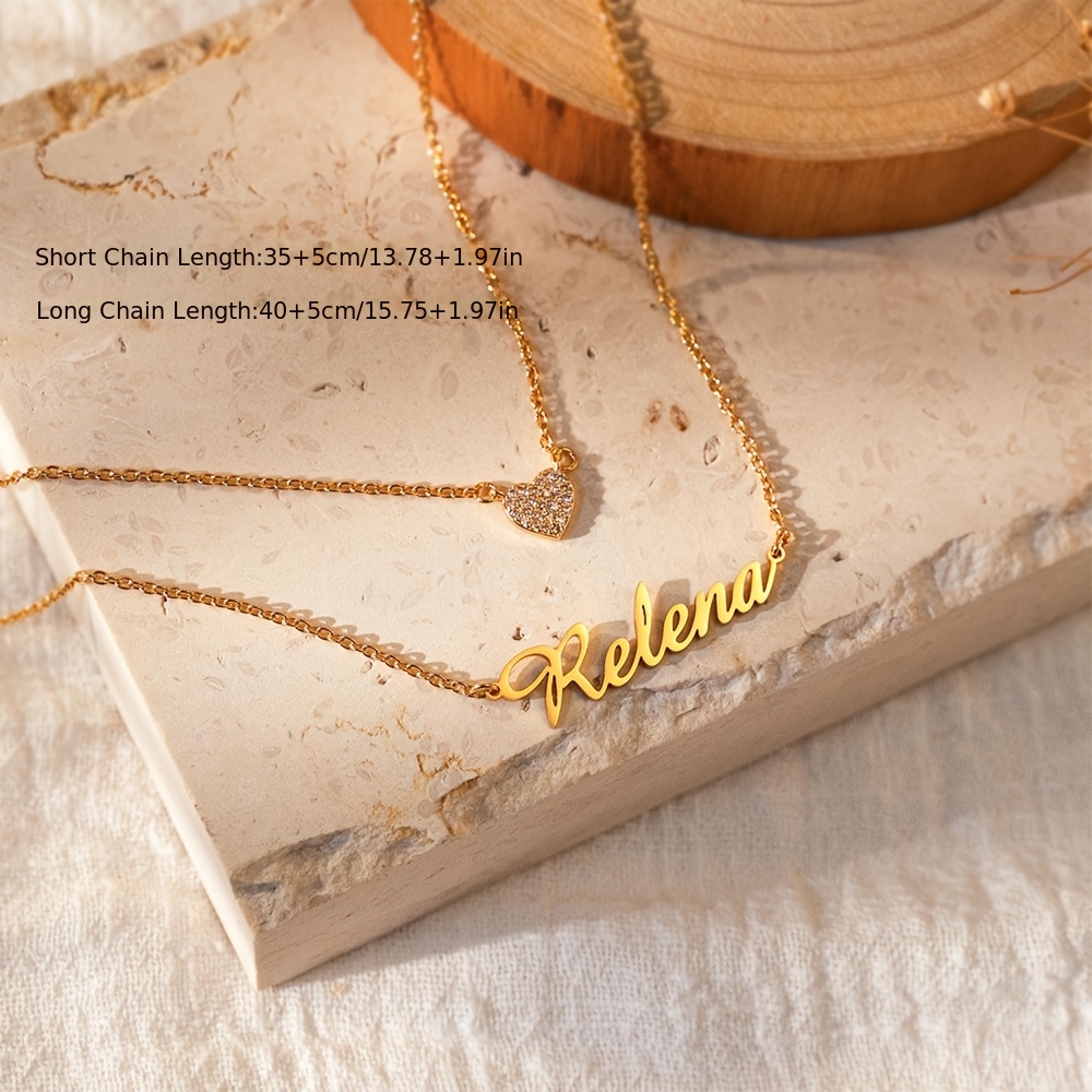 Women's Custom Stackable Synthetic Zirconia Heart Name Necklace