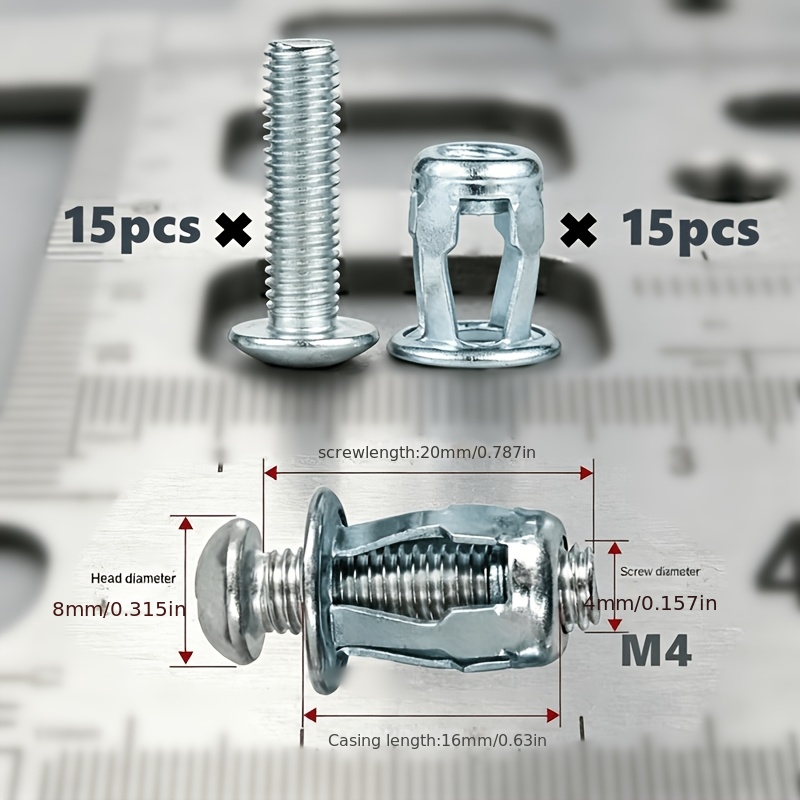 TEMU 30pcs Fixations Robustes en Fer Creux (Incluant 15pcs Boulons + 15pcs Écrous) Conçues pour une Utilisation avec les Ancrages à Vis en Pétales,