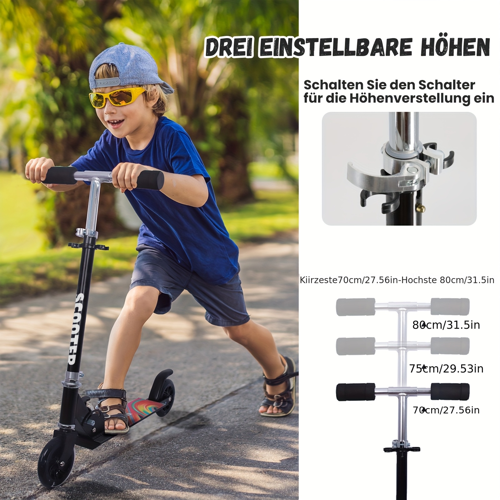 E-shop TENBOOM Klappbarer, ultraleichter Roller mit höhenverstellbarem Lenker, Rückbremse & Federung – faltbar für Senioren – Ideal für Stadtfahrten,
