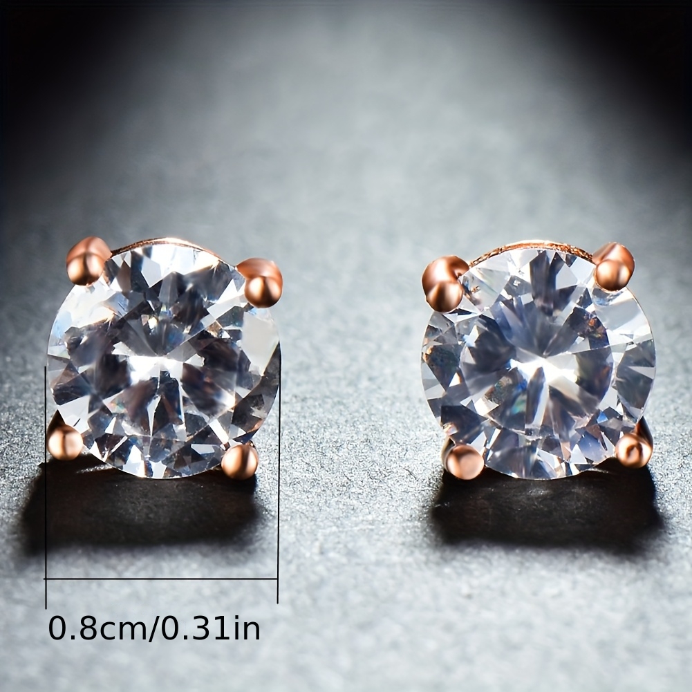 Round-Cut Synthetic Zircon Stud Earrings, Elegant Minimalist