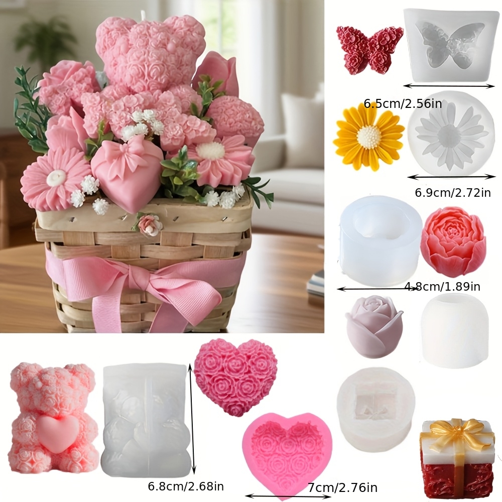 TEMU Moule en pour bouquet de la Saint-Valentin, convient pour bougies artisanales, coulée de résine et artisanat en plâtre. Inclut des de , cœur,