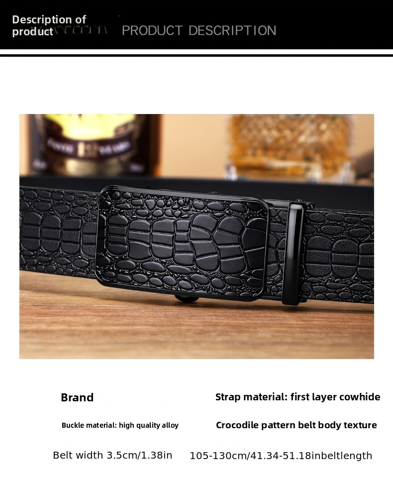 Men's Genuine Leather Belt with Toothless Automatic Buckle - Business Casual Pants Belt. Suitable for Middle-aged and Young Men, Office Attire, Daily Belt, Simple Design, Minimalist Belt, Top-Grain Leather Material, High Quality, Adjustable Waist