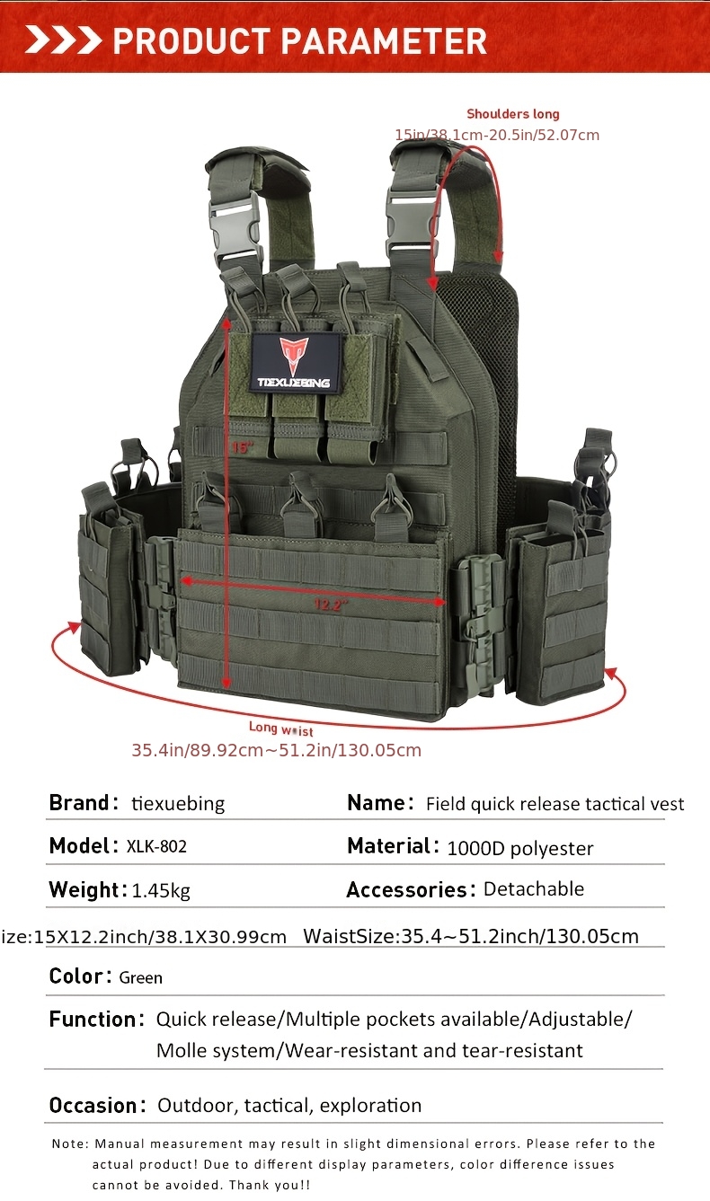   outdoor multi functional 1000d quick release   vest is suitable for   for outdoor hunting real person cs   and outdoor sports equipment give away badges including all attached pictures and files Product details 1