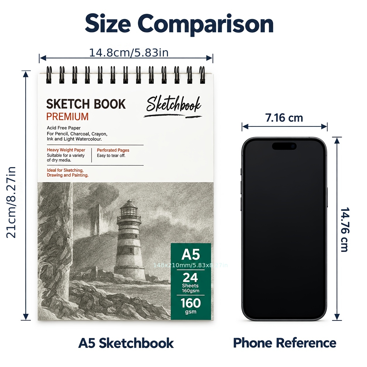 Image of A5 Spiral Bound Premium Drawing Paper Book Thick Pages For Pencil Sketching Charcoal Painting Ink And Mixed