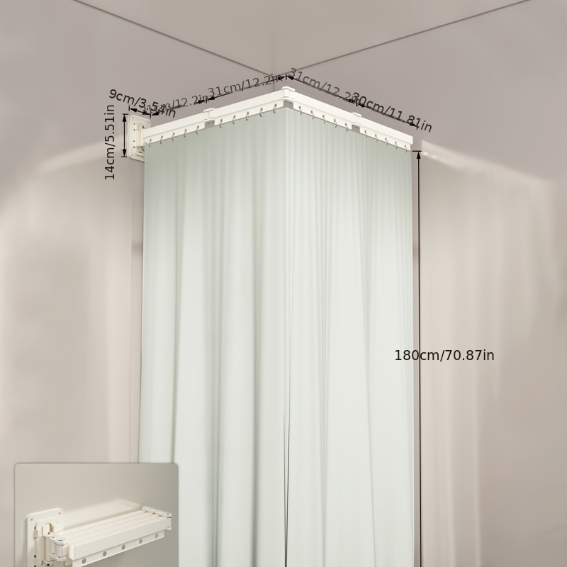 Folding Rod Shower Curtain Set Invisible Shower Partition Bathroom Retractable Dry-wet