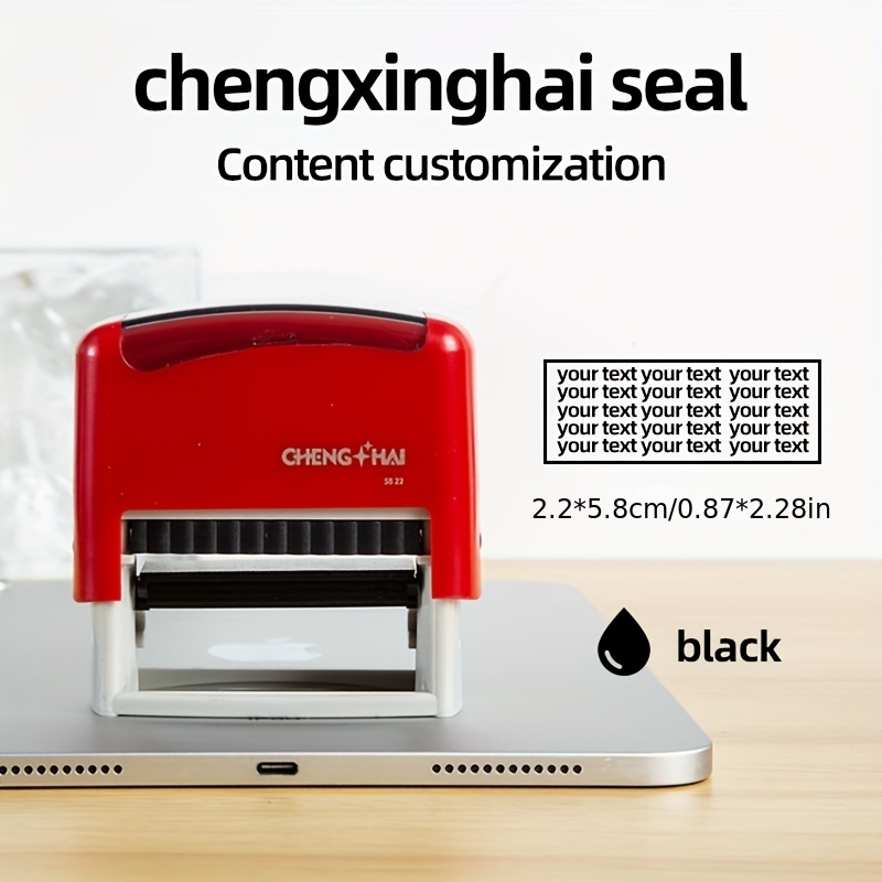 Image of Custom Rectangular Stamps, Address And Phone Number Stamps, Name Stamps, Company Job Information Stamps, And Stamps Indicating Payment Received And Shipment Completed