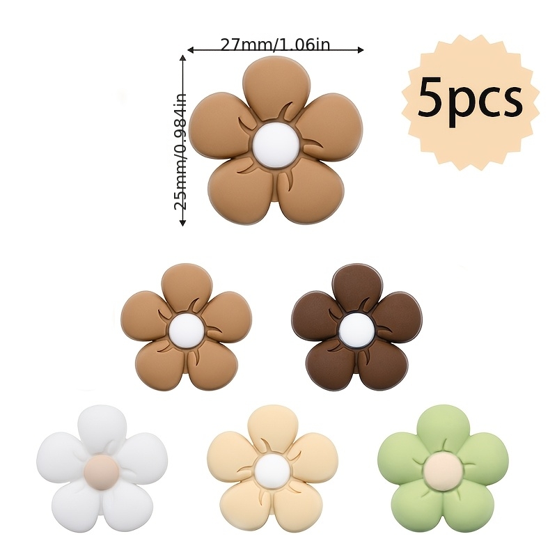 TEMU 5pcs Mixed Color Flower Silicone Beads With Holes, Suitable For Making Bracelets, Beaded Pens, Keychains, And Jewelry Pendants