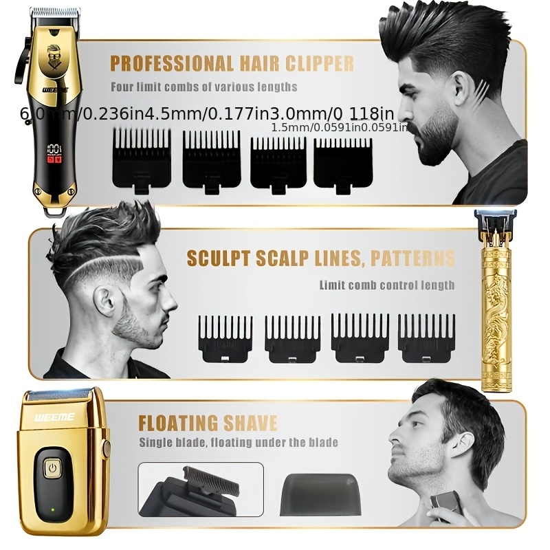 WEEME 3pcs Men's Wireless Hair Clipper Set, USB Rechargeable... product image 5