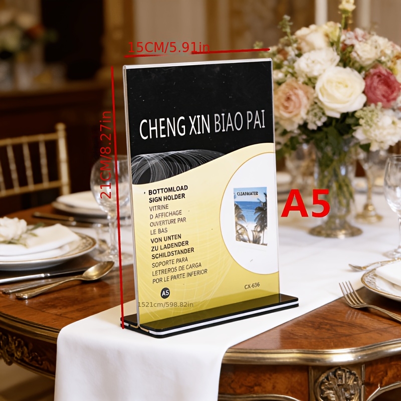 TEMU 10 Pack A4/a5 Transparent Acrylic Table Card Double-sided Display Card Menu Wine List Price Tag Menu Table Centerpiece Decoration Table Stand