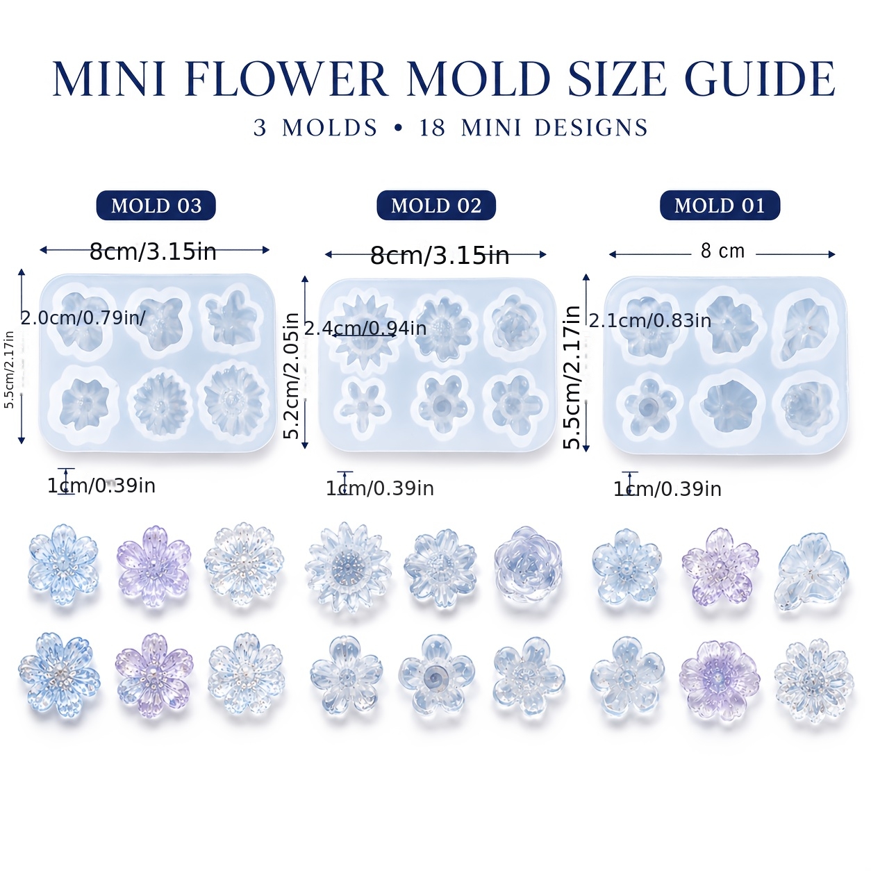 TEMU Lot de 3 moules en silicone pour résine de petite fleur , utilisés comme moule pour pendentif, boucle d'oreille, collier, porte-clés, pour les