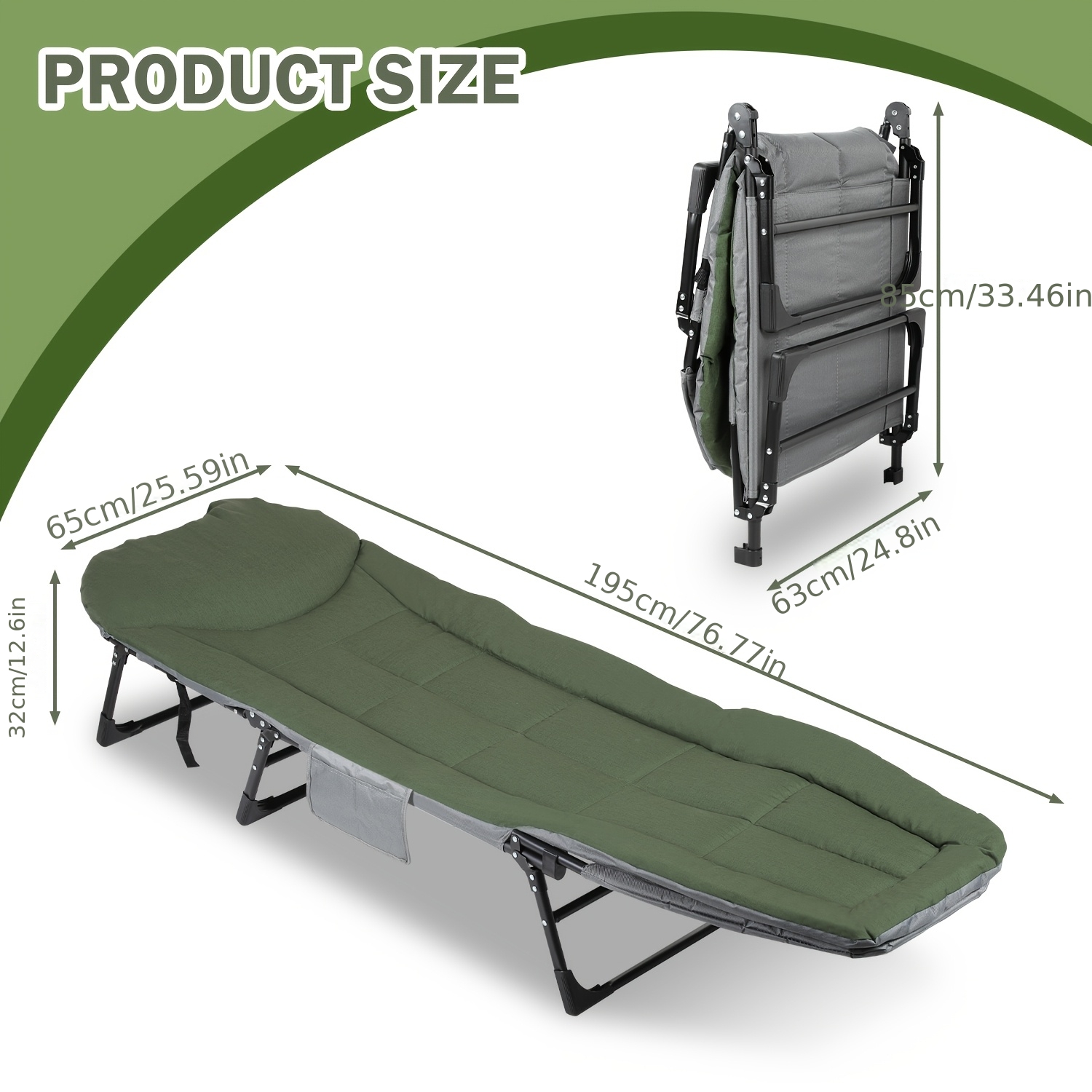 Foldable Soft Camping Bed Measuring 195x65x32cm, Suitable For Outdoor Fishing With A Storage Bag, Can Support Up To 150 Kg, Ideal For Indoor, Outdoor, Beach, And Garden Use