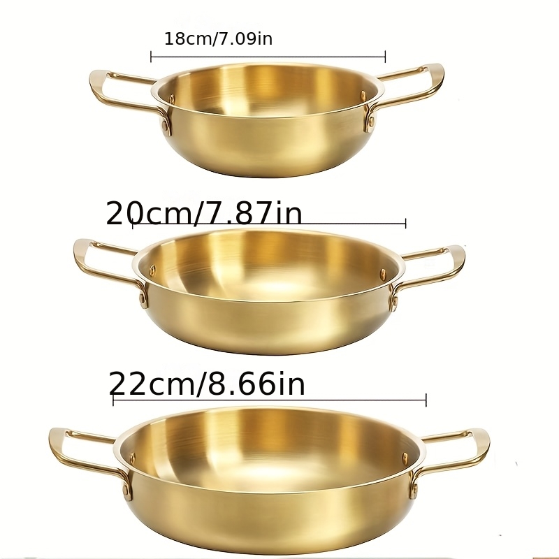 TEMU 3pcs Noodle Pot Set With Handles, Stainless Steel Everyday Frying Pan, Golden Cooking Pot For Soups, Noodles, Pasta, For Home And Outdoor Use,