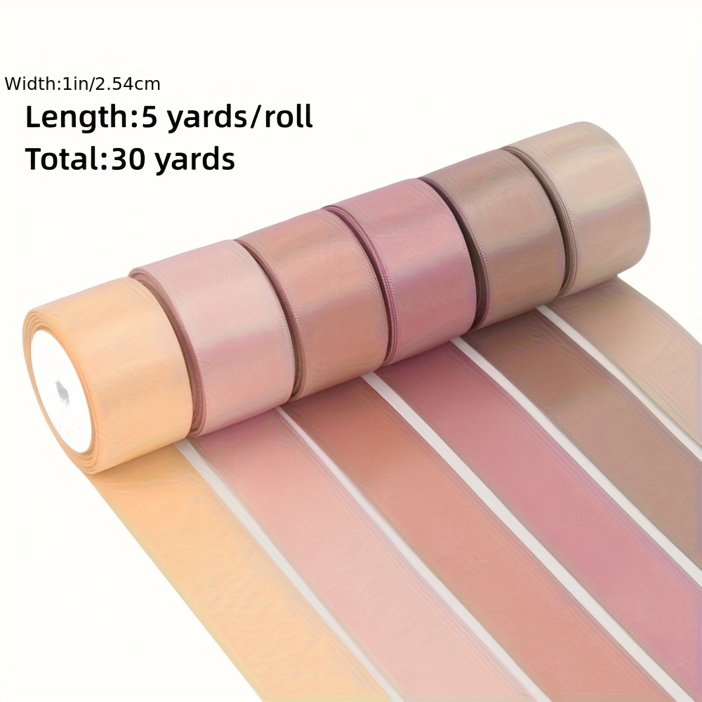 6 Rolls, 1inch X 5 Yards Satin Ribbon, Satin Ribbon, Autumn Wedding Flower Bouquet Wrapping Hair Bow Making Gift Wrapping And Crafts