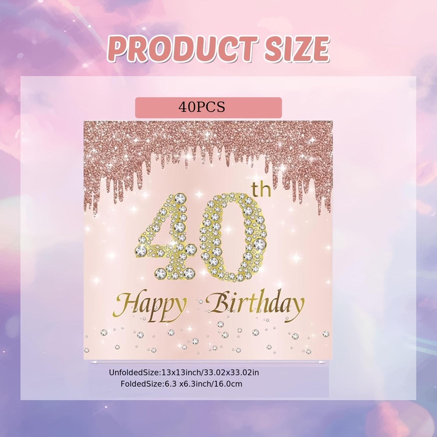 Image of 40 Happy 40th Birthday Napkins Rose Golden 40th Birthday Napkins Retro 1984 Dessert Cocktail Beverages Women's 40th Birthday Party Napkins