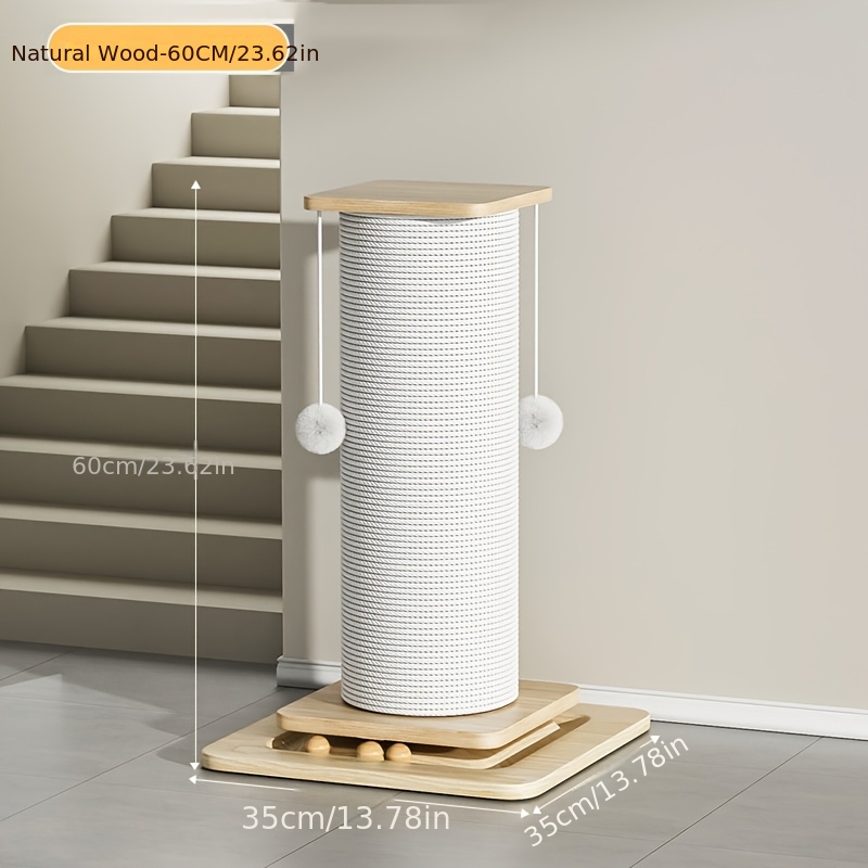 TEMU 80cm Large White Hemp Rope Cat Scratch Post, Durable Sisal Scratcher, Easy Assembly, To Prevent , Protects Sofas And Furniture, Indoor Cat