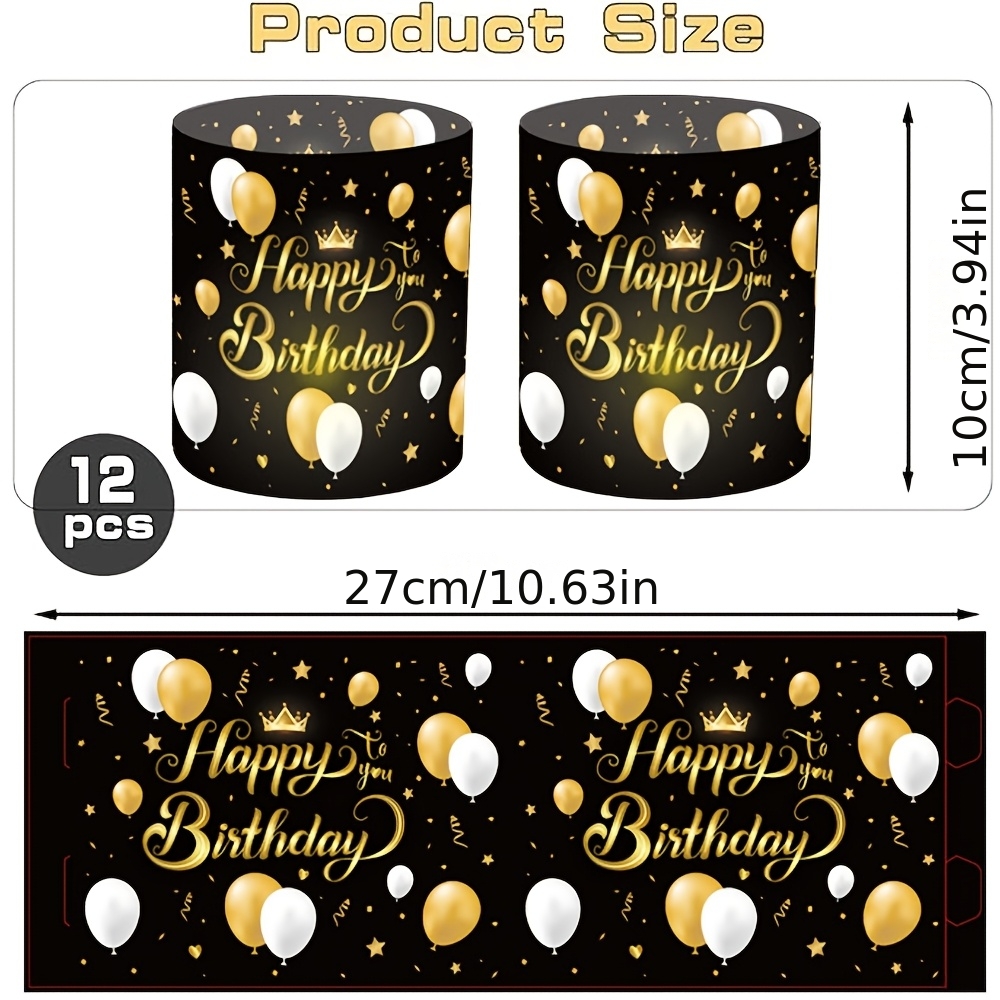 TEMU Lot de 12 abat-jours à fond noir sur le thème de l'anniversaire, abat-jours décoratifs de table pour anniversaire, abat-jours pour fête