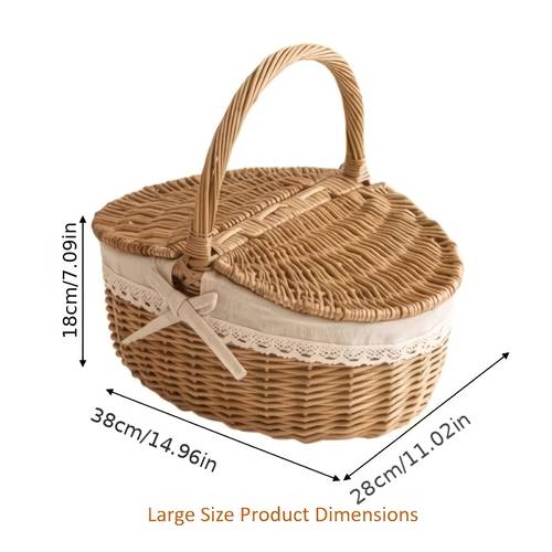 framed wicker storage basket woven vegetable basket spring outing fruit basket handheld gift basket organizer basket french style romantic picnic basket not for direct food contact non food direct contact