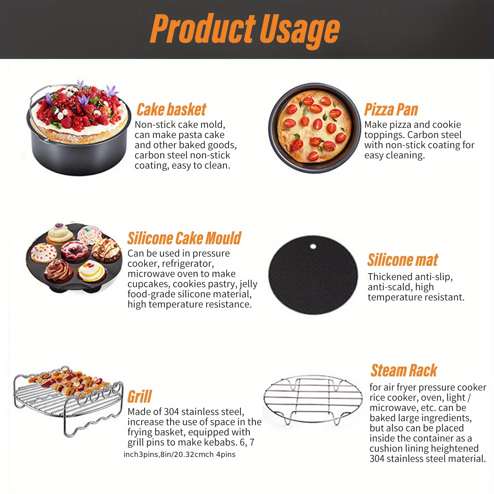 set of additions specifically for air fryers it   a baking basket pizza pan and stainless steel multi layer rack providing   to   expand your cooking space and unlock a   of   Product details 5