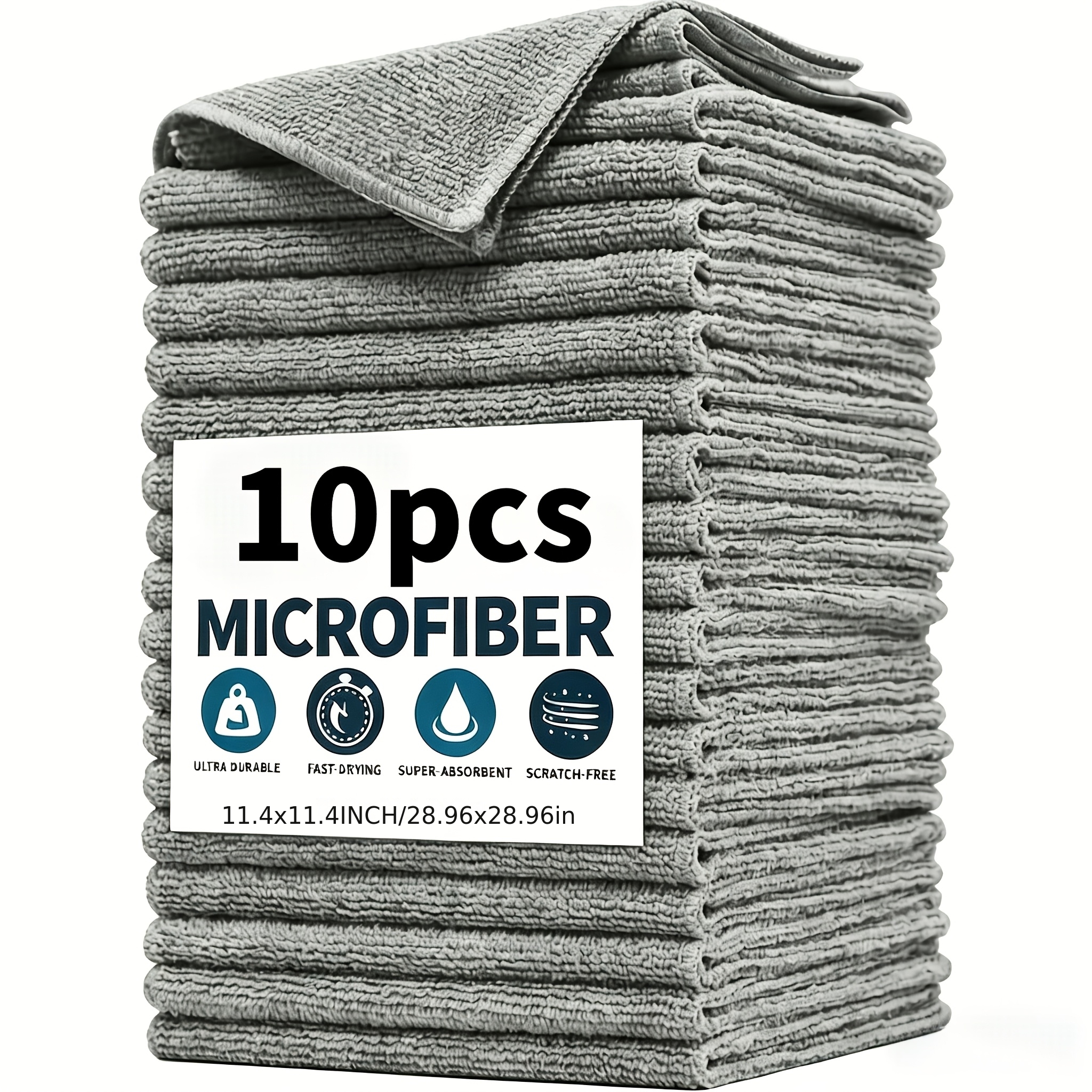 TEMU 10pcs Thickened Microfiber Cleaning Cloths, Strong Absorbency And No Residue, Reusable Dry And Wet Towels, Suitable For Kitchen, Bathroom, Car