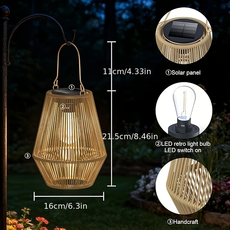 Set of 1/2/4 Bohemian Rattan Solar Lanterns, Weather-resistant Decorative Lights for Farmhouse Patios & Courtyards, IP65 Rated Outdoor Hanging Rattan Solar Lanterns with Auto On/Off Warm White Light, Ideal for Gardens, Porches, Trees and Windowsills