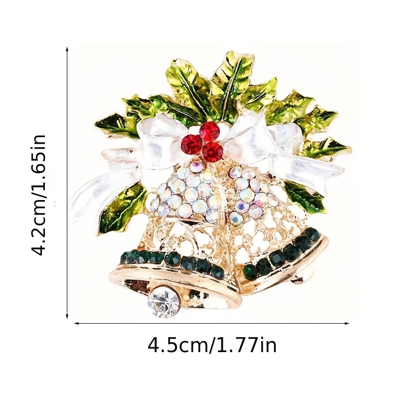 Sparkly Green Christmas Bell Brooch, Retro Pin