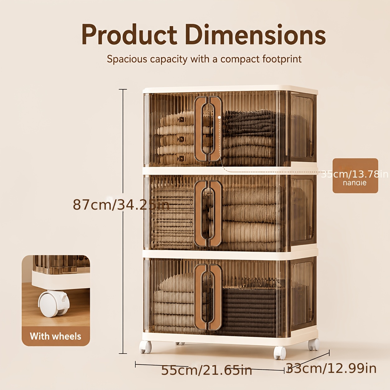 TEMU Armoire de rangement empilable à 2/3/4/5 niveaux, avec portes coulissantes et roulettes, organisateur de vêtements en plastique, convient pour