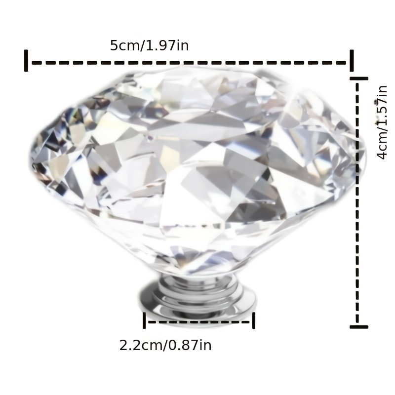 TEMU 1pc 1pcs 50mm Transparent Crystal Glass & Diamond Cabinet Knob - Modern Crystal Drawer Pull Handle Suitable For Kitchen, Bathroom Cabinets,