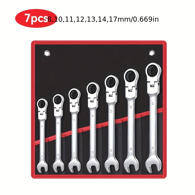 TEMU 7 9 14pcs Ratchet Socket Set 72-tooth 180Â° Flexible Head Chrome-vanadium Steel For Rust Resistance And Durability Includes Fabric Storage Bag