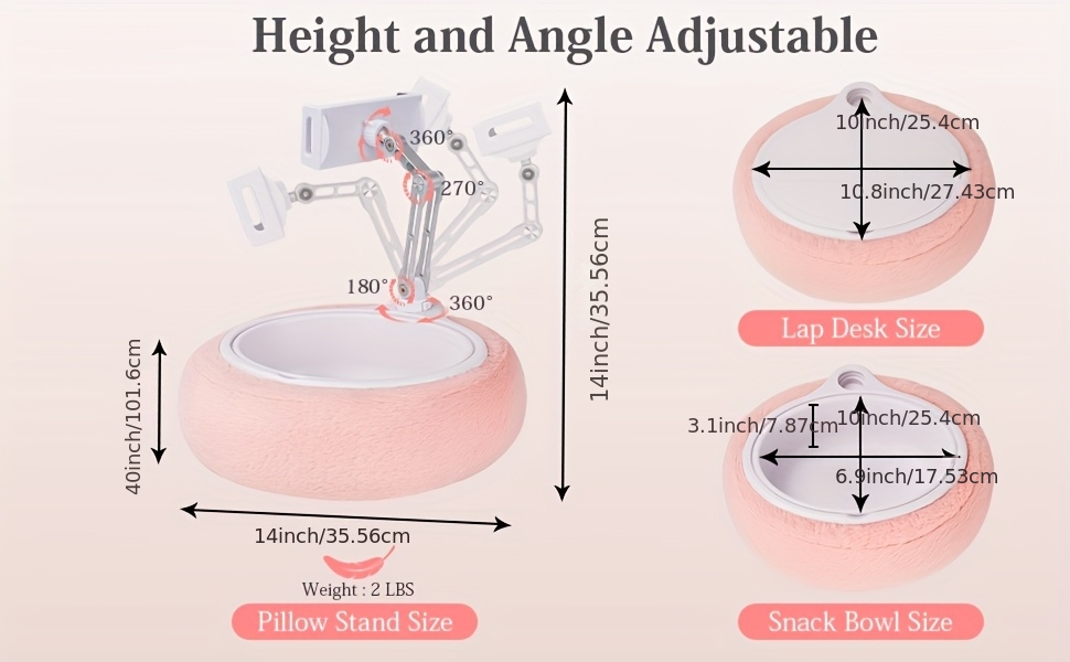 3-in-1 Kindle Pillow Stand with 3-Axis Adjustable Arm, Tablet Stand with Snack Bowl & Lap Desk - Heavy-Duty Aluminum Alloy, 11.94-39.62cm Compatible, Hands-Free Reading, Tablet Holder, Tablet Accessory, Tablet Holder For Bed