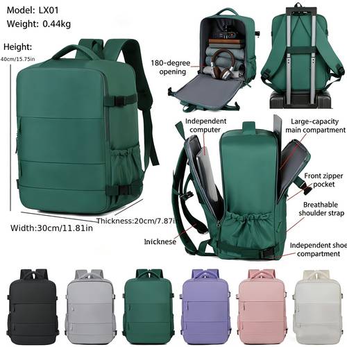 imagen del artículo mochila de viaje, bolso de equipaje unisex para negocios y viajes, color , casual, de gran capacidad, bolso de para viajes, bolso para ordenador portátil para mujer