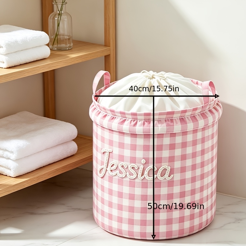 Custom Text Storage Basket - Plaid Laundry Hamper