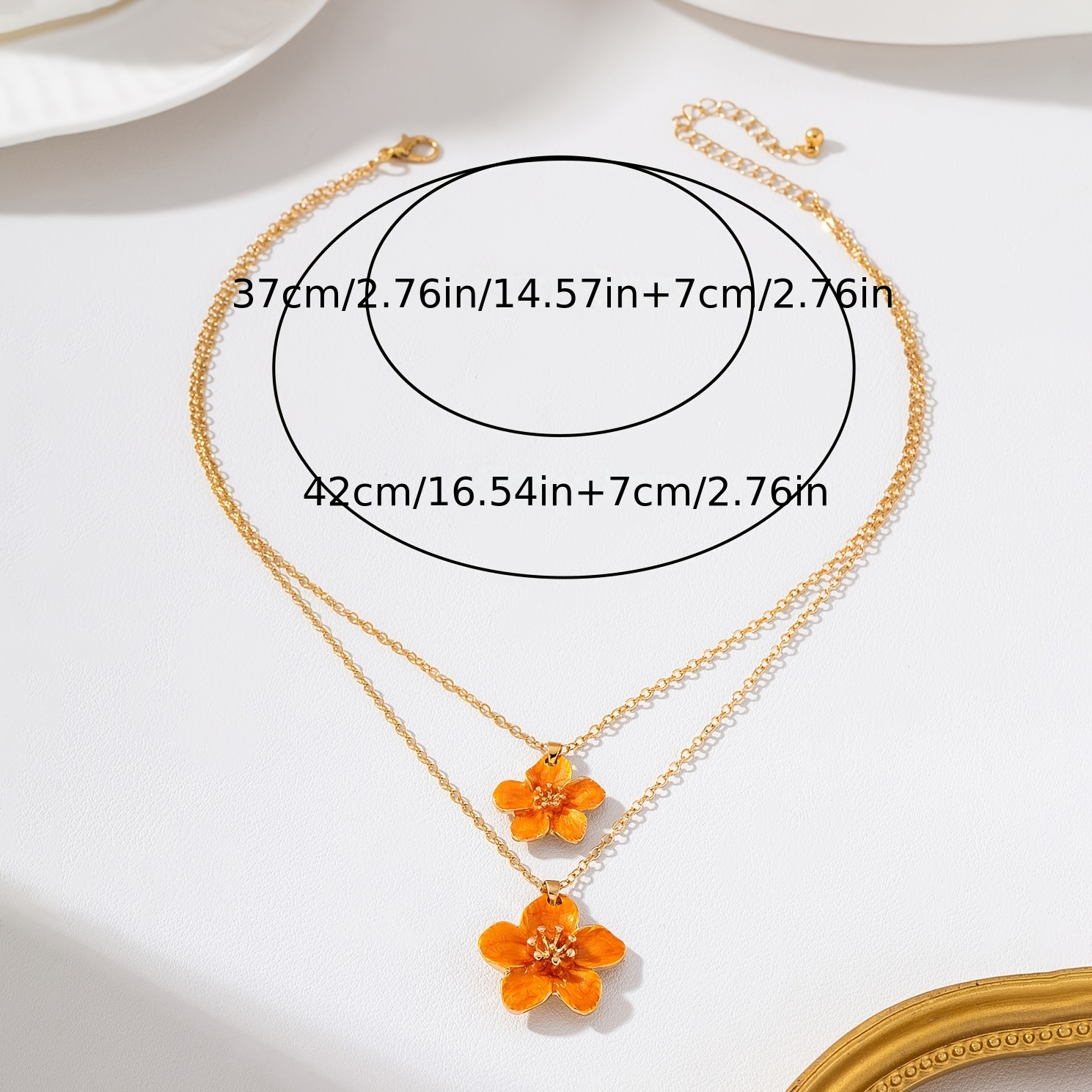 Women's Handmade Orange Enamel Egg Flower Pendant Necklace