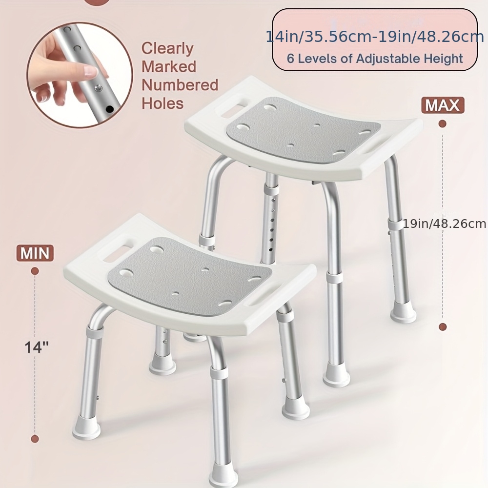 6level adjustable height shower chair ergonomic aluminum   with extra wide seat tool   anti slip feet for elderly disabled pregnant women ideal gift for bathroom safety post surgery recovery shower stool sleek metallic design