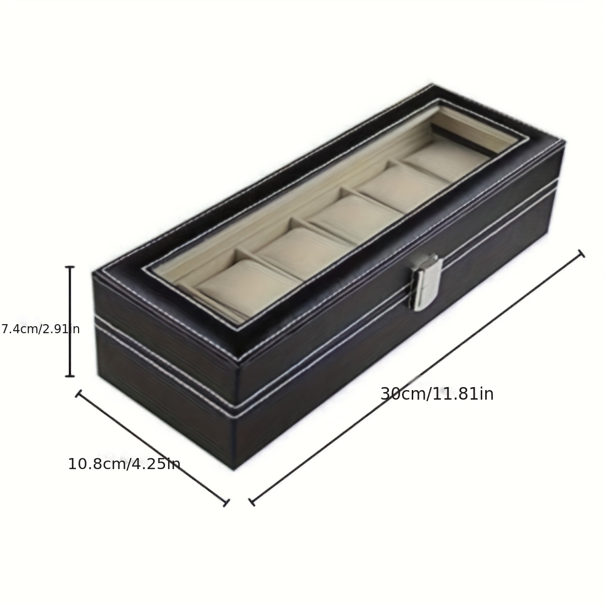 6 slot watch display box storage case with glass lid lockable   organizer cabinet rectangular watch shelf with wood interior for mens womens watch collection for   use Product details 2