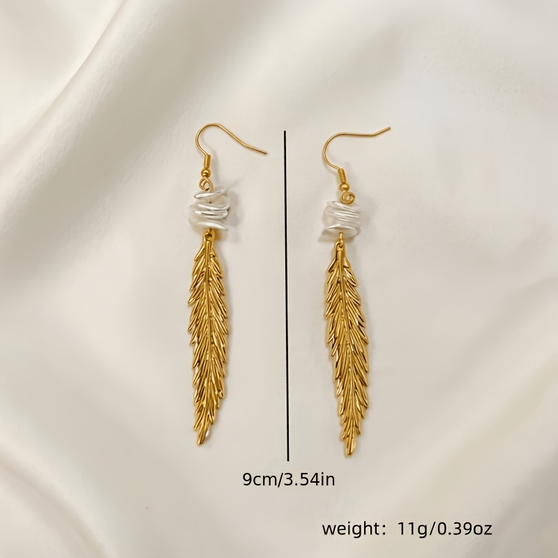 Golden Feather Tassel Pendant Earrings, Bohemian Style