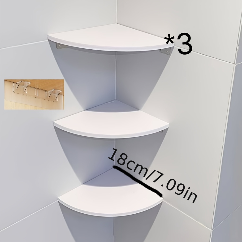 TEMU 2pcs/3pcs 18cm Diameter Bathroom Wall Shelf Tripod Contemporary Wall-mounted Floating Angle Frame Set Hole-free Installation Artificial Board